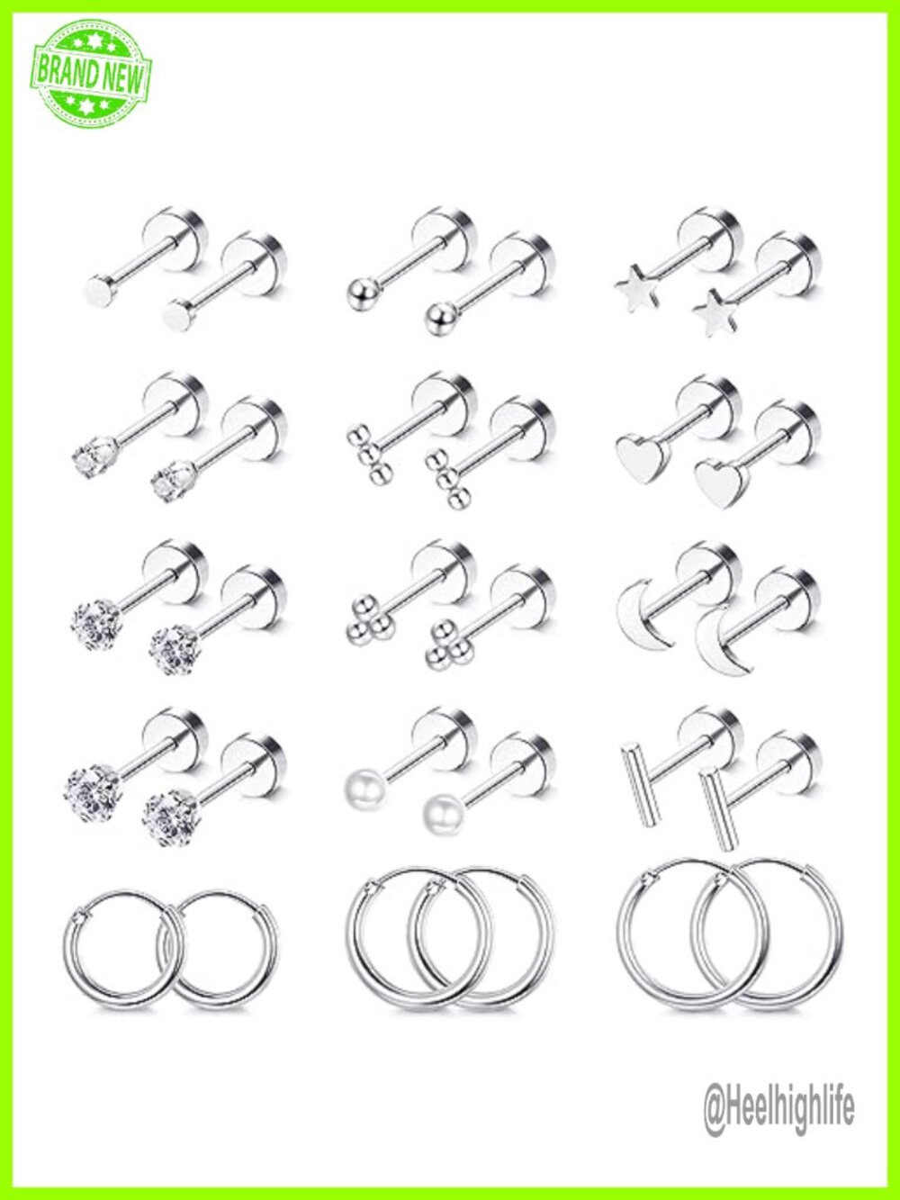 Hypoallergenic Flat Back Stud Earrings 14K Gold Plated Surgical Stainless Steel